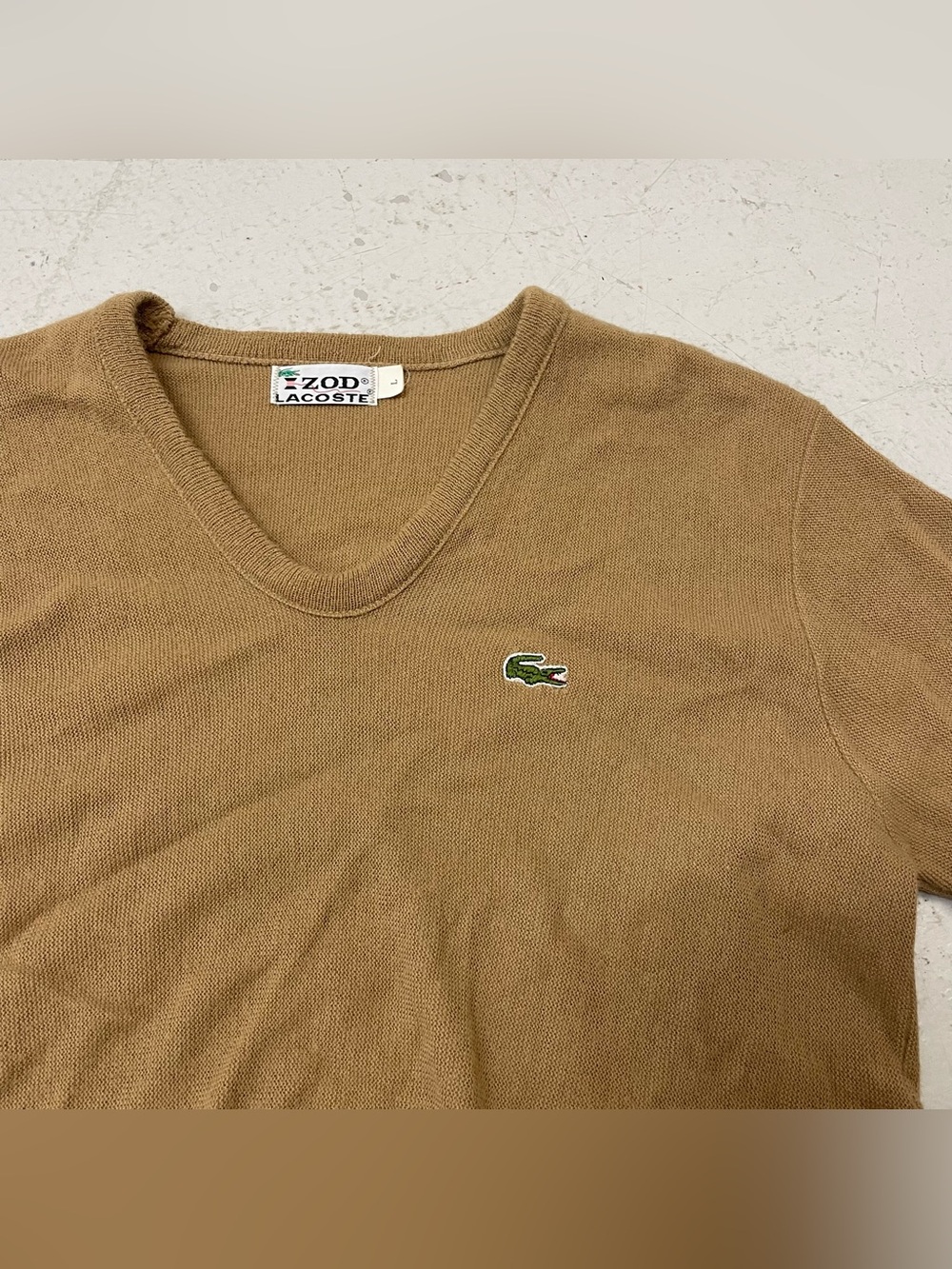 Vintage 80s Izod Lacoste Acrylic V Neck Sweater Retro Size M/L Beige Academia